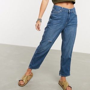 Free People Chloe Mom Distressed Blue Jeans NEW